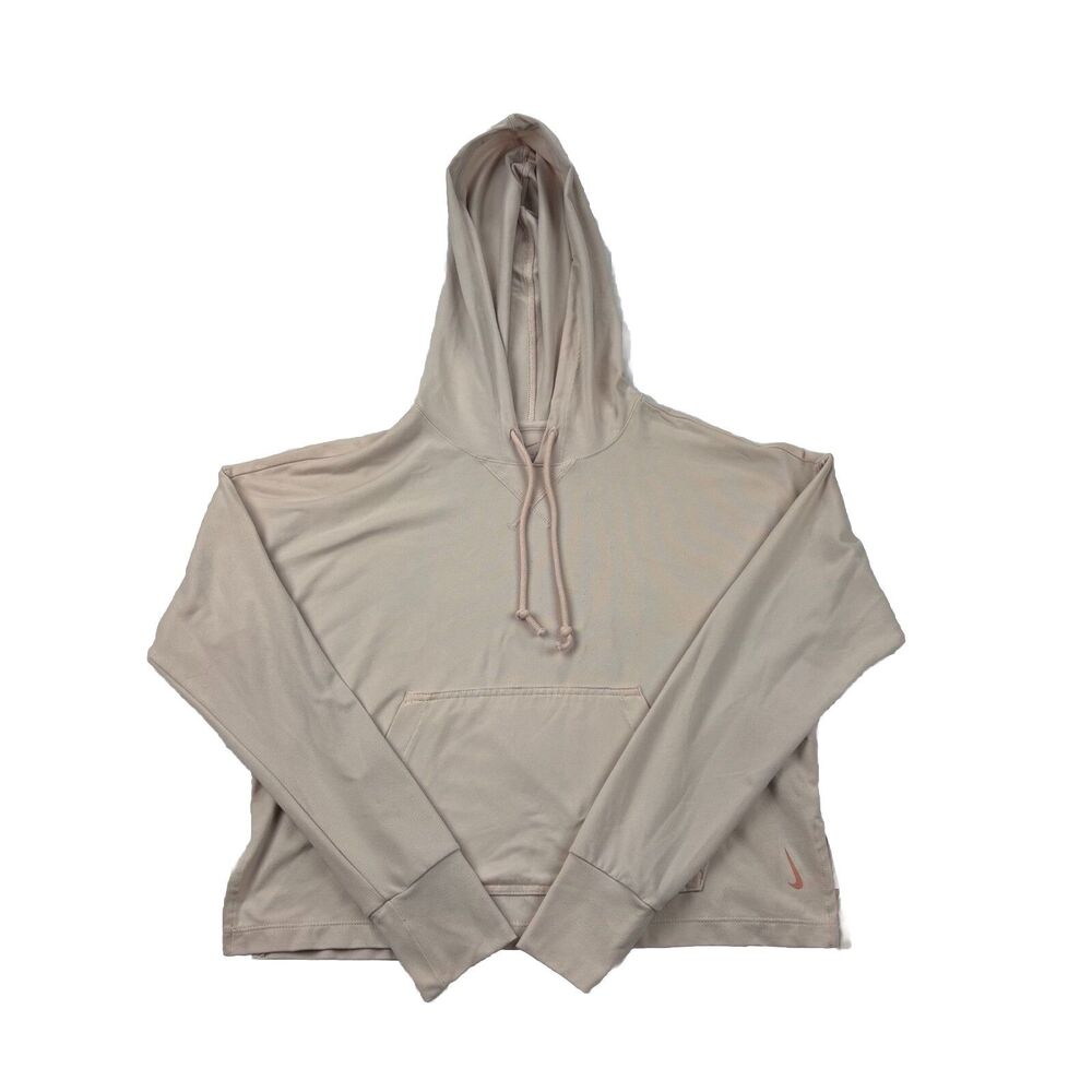 Nike Dri Fit Cropped Hoodie Womens XS Peachy Beige Long Sleeve Pocket Drawstring